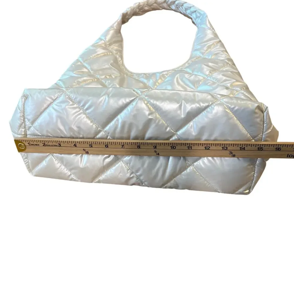 House of Harlow 1960 Euphoria Pearl White Quilted Puffer Slouchy Hobo Bag